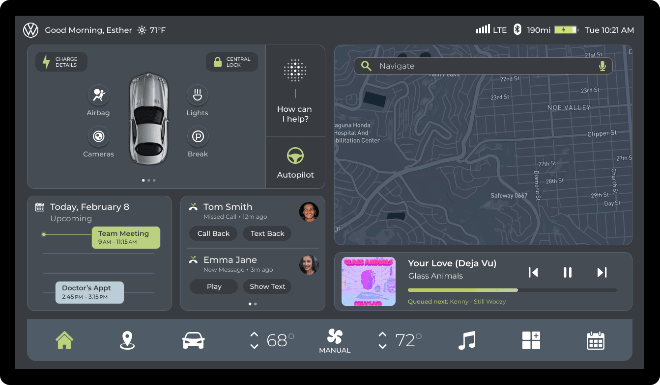 Volkswagen autonomous interface Home screen
