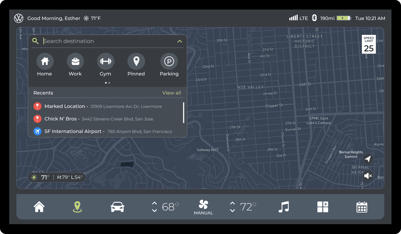 Volkswagen autonomous interface Navigation screen