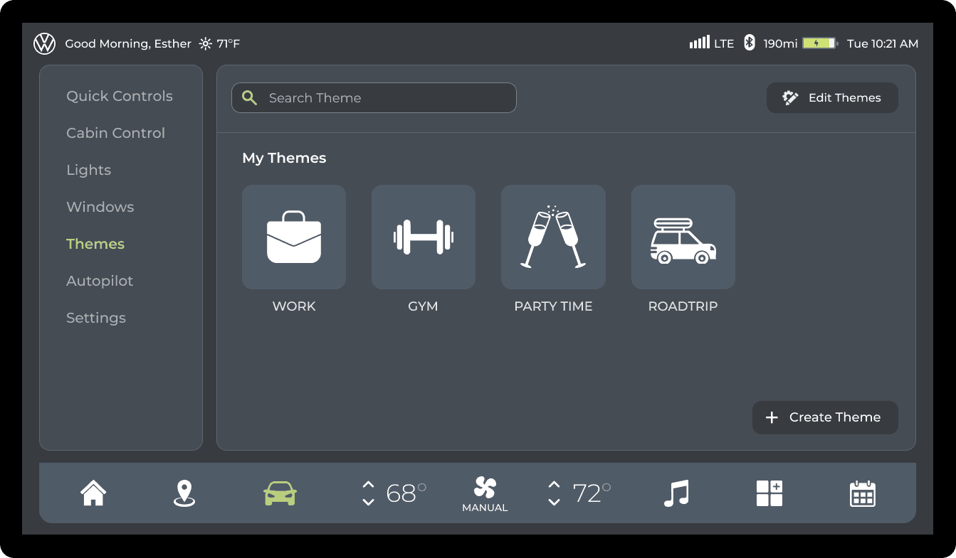 Volkswagen autonomous interface Themes screen