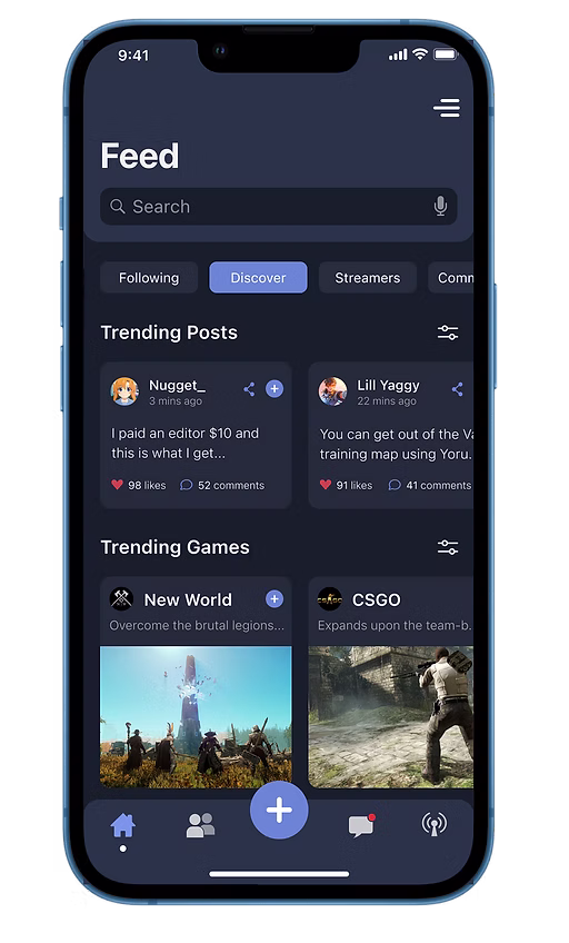 GamCom Feed screen
