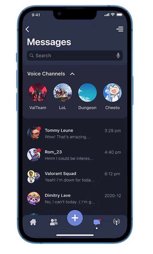 GamCom Messages & Notifications screen