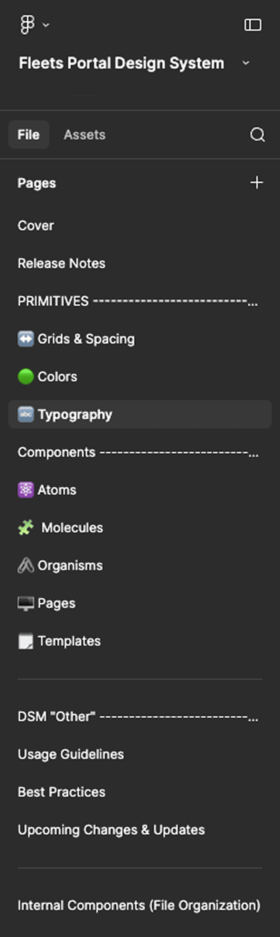Fleets Portal Design System Figma file sidebar