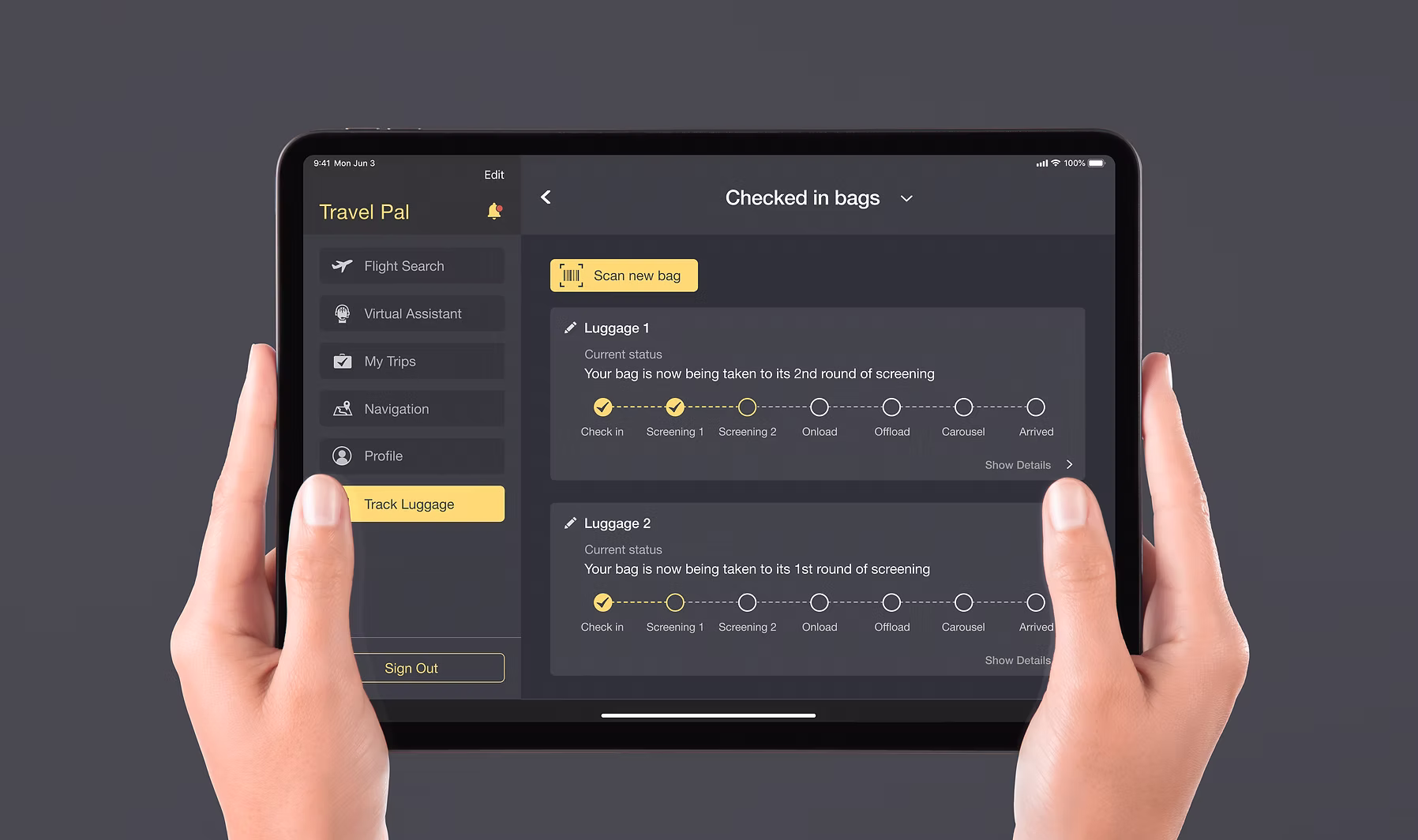 TravelPal interface mockups